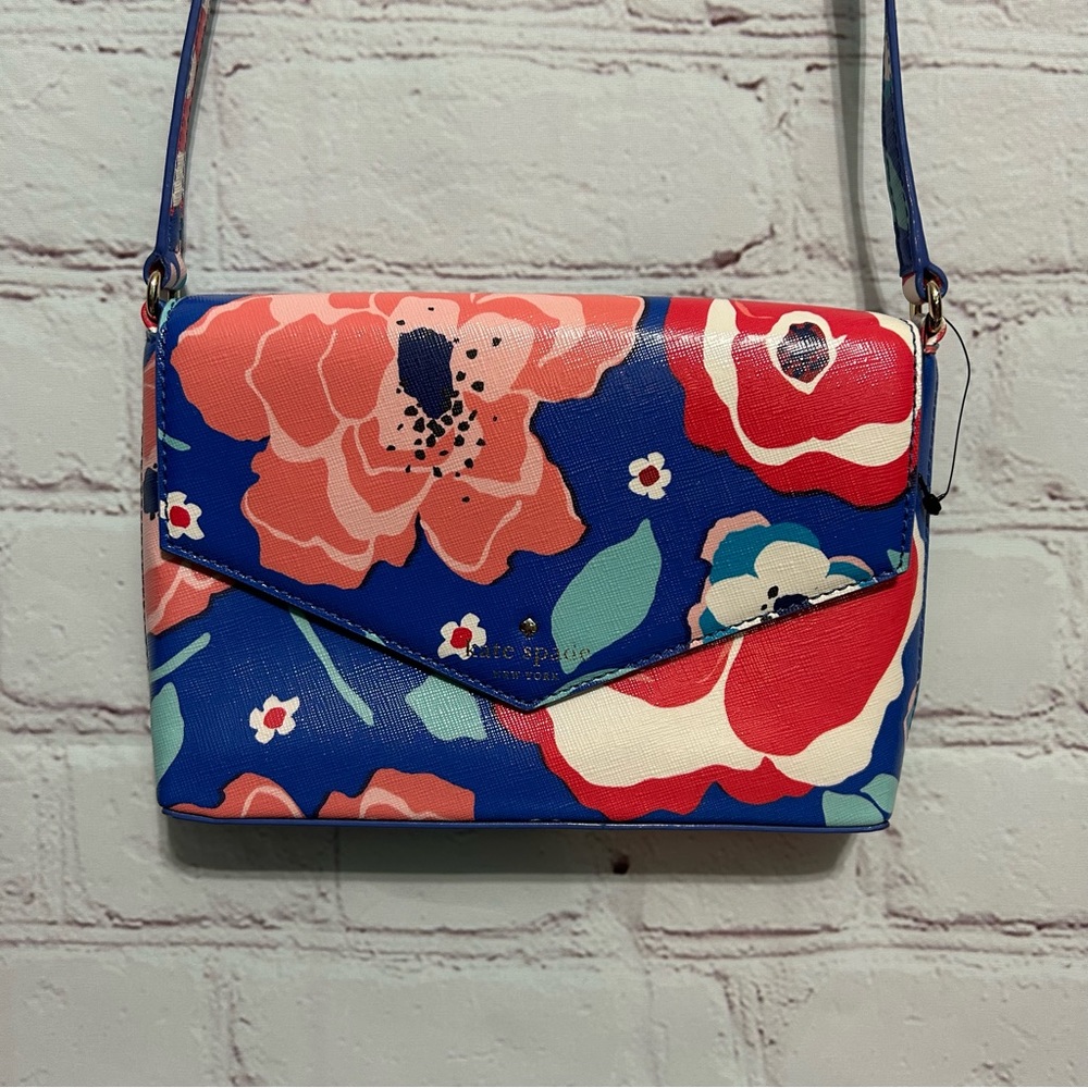kate spade Blue Floral Crossbody Bag with Pink, Red and White Accents